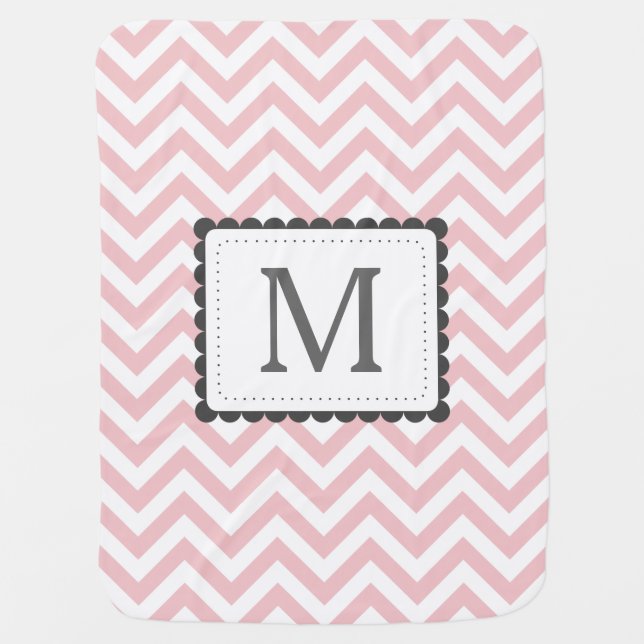 Light Pink And White Chevron Custom Monogram Receiving Blanket (Front)