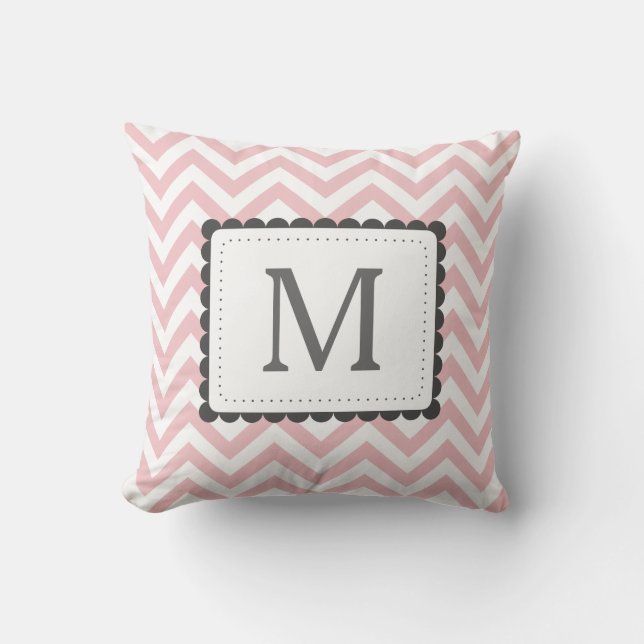 Light Pink And White Chevron Custom Monogram Throw Pillow (Front)