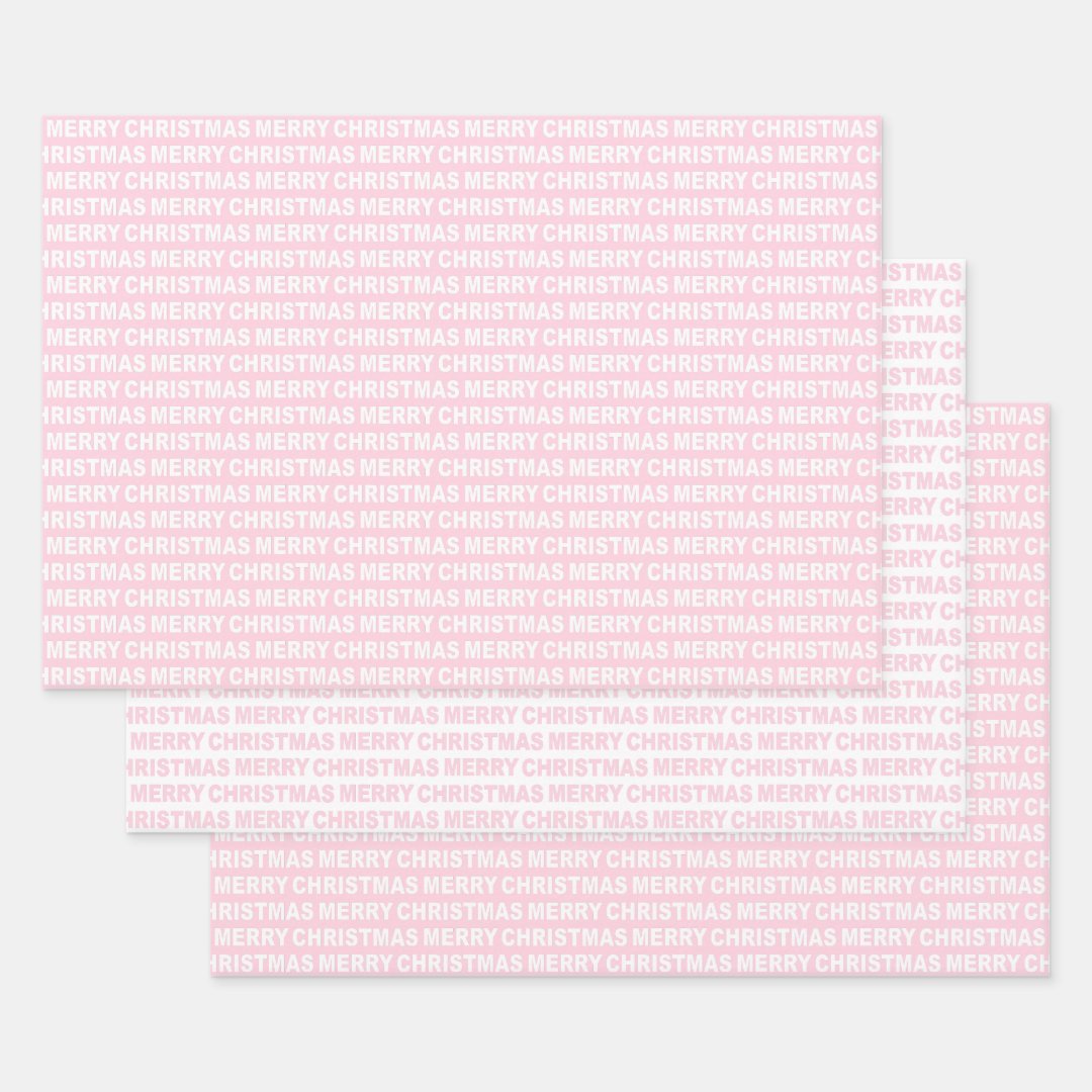Light Pink and White Christmas Typography Wrapping Paper Sheets