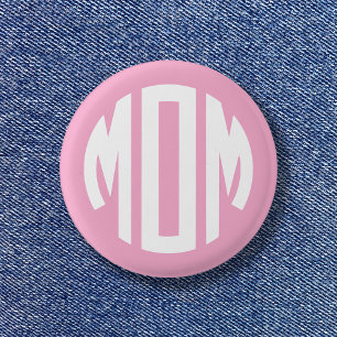 Light Pink and White Circle Monogram MOM Button