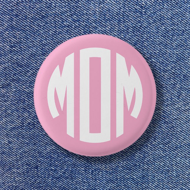 Light Pink and White Circle Monogram MOM Button (Light Pink and White Circle Monogram MOM Button)