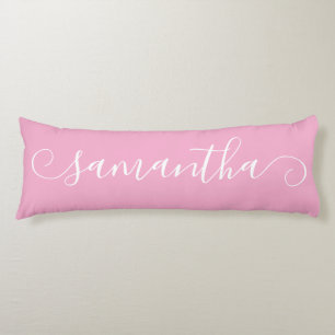 Light Pink and White Cute Curl Signature Name Body Pillow