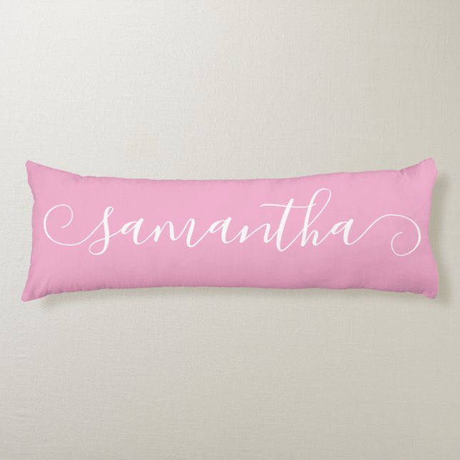 Light Pink and White Cute Curl Signature Name Body Pillow (Front)