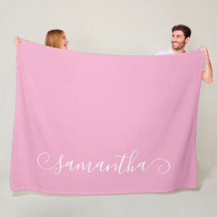 Light Pink and White Cute Curl Signature Name Fleece Blanket