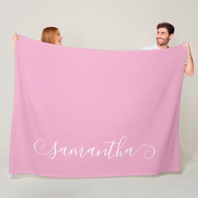 Light Pink and White Cute Curl Signature Name Fleece Blanket (In Situ)