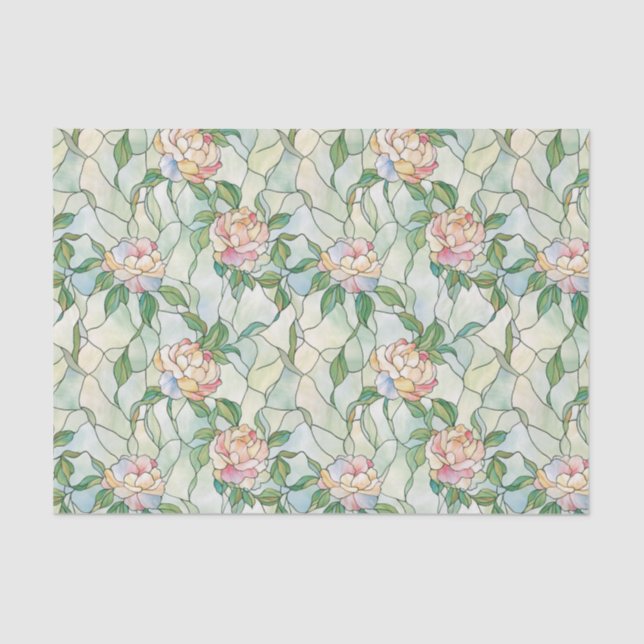 Light Pink and White Flowers Stained Glass Effect  Tissue Paper (Front)