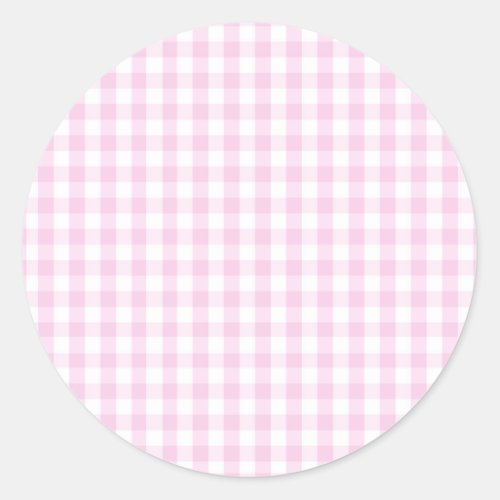 light pink and white gingham pattern preppy girly classic round sticker