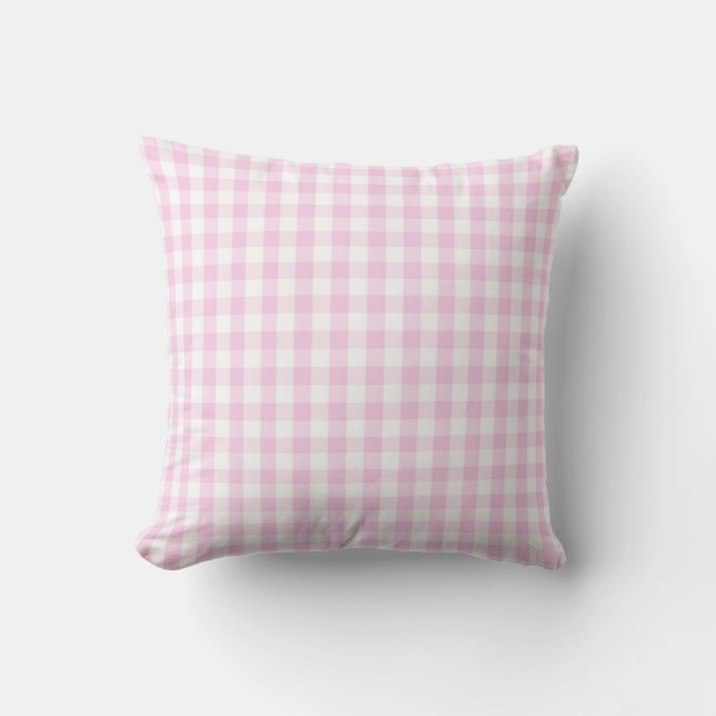 light pink and white gingham pattern preppy girly throw pillow (Front)