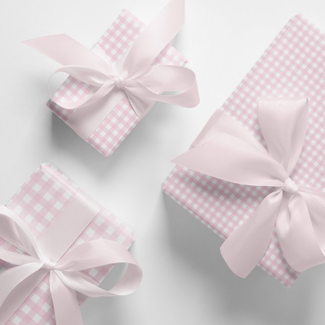 Light Pink and White Gingham Wrapping Paper Sheets (Baby pink gingham checks pattern wrapping paper sheets. Soft pink gingham gift wrap.)