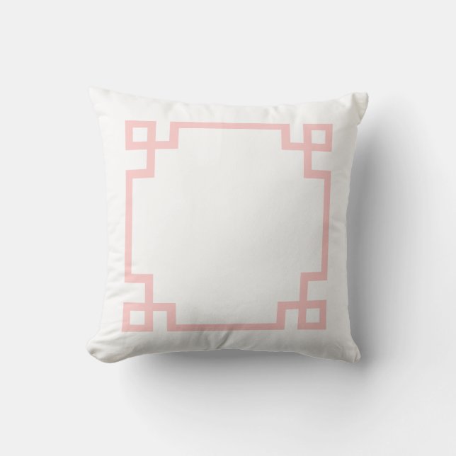 Light Pink and White Greek Key Throw Pillow (Front)