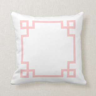 Light Pink and White Greek Key Throw Pillow