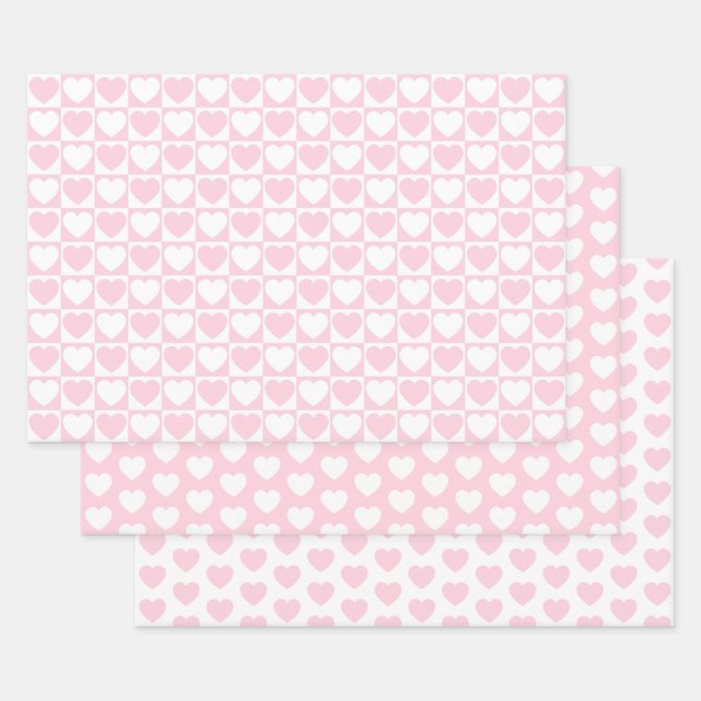 Light Pink and White Hearts Wrapping Paper Sheets (Set)