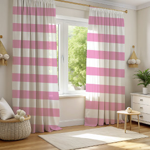 Light Pink and White Horizontal Stripe Blackout Curtains