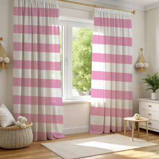 Light Pink and White Horizontal Stripe Blackout Curtains