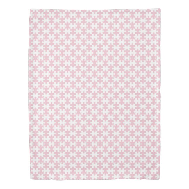 Light Pink and White Jigsaw  Puzzle Piece Pattern Duvet Cover (Front)