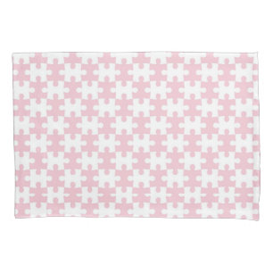 Light Pink and White Jigsaw  Puzzle Piece Pattern Pillow Case
