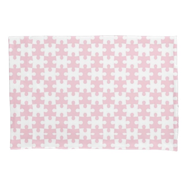 Light Pink and White Jigsaw  Puzzle Piece Pattern Pillow Case (Front)