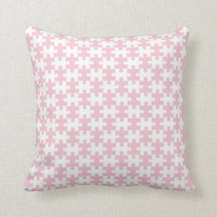 Light Pink and White Jigsaw Puzzle Piece Pattern Throw Pillow
