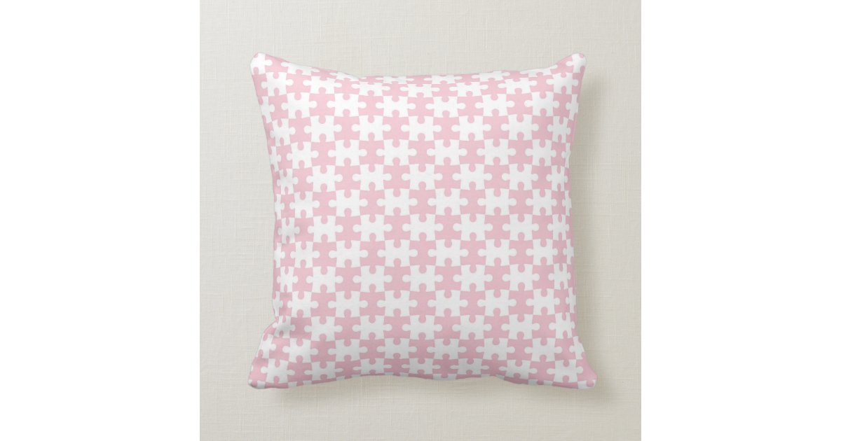 Light Pink And White Jigsaw Puzzle Piece Pattern Throw Pillow Zazzle Com