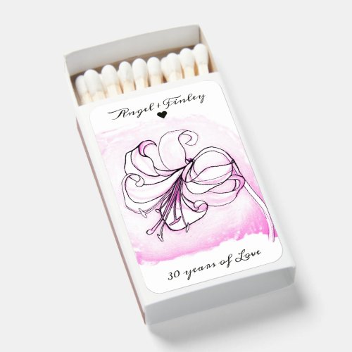 Light Pink And White Lily 30th Wedding Anniversary Matchboxes