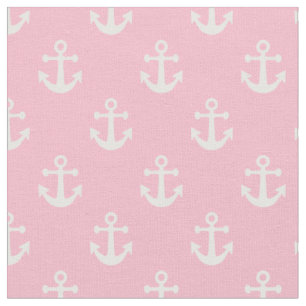 Light Pink and White Nautical Anchors Pattern Fabric