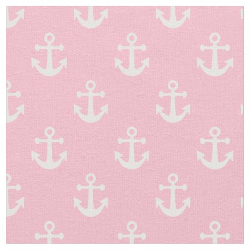 Light Pink and White Nautical Anchors Pattern Fabric