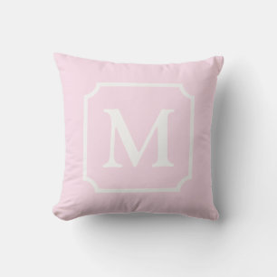 Light Pink and White Notched Monogram Cabana Outdoor Pillow
