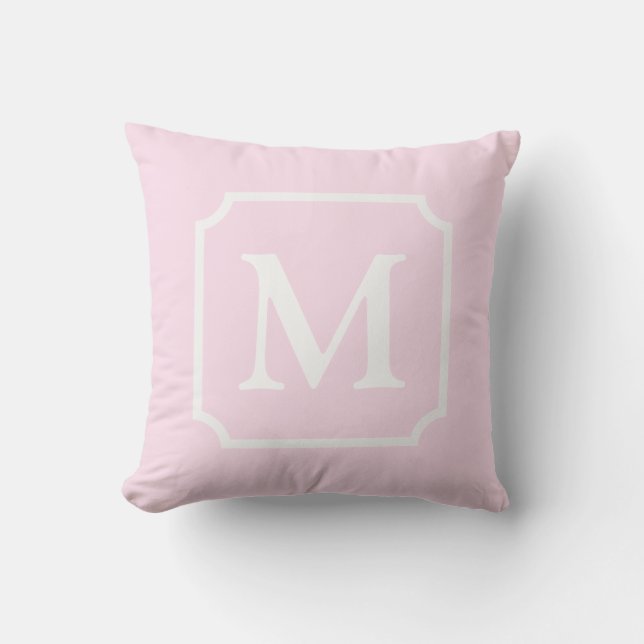 Light Pink and White Notched Monogram Cabana  Outdoor Pillow (Front)