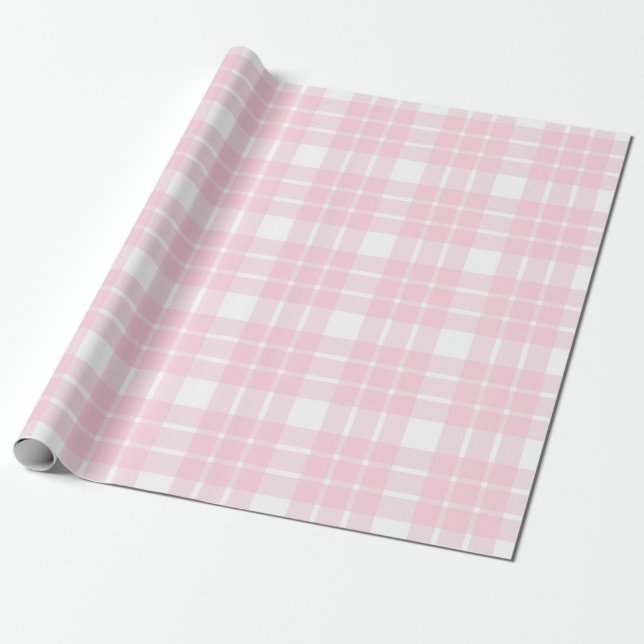 Light Pink and White Plaid |Large Pattern| Wrapping Paper (Unrolled)