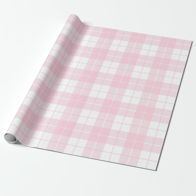 Light Pink and White Plaid Pattern |Large| Wrapping Paper (Unrolled)
