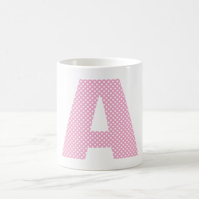 Light Pink and White Polka Dot Bold Monogram Coffee Mug (Center)