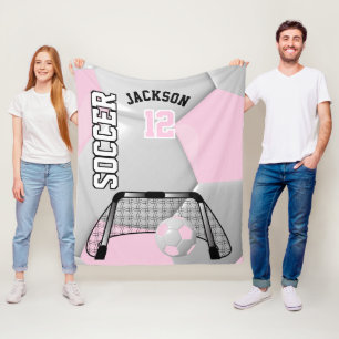 Light Pink and White Soccer Ball with DIY Text Fleece Blanket