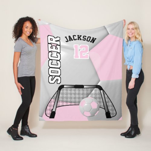 Light Pink and White Soccer Ball with DIY Text Fleece Blanket