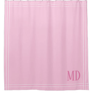 Light Pink and White Striped Custom Initials Shower Curtain