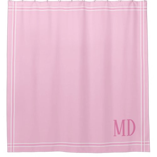 Light Pink and White Striped Custom Initials Shower Curtain