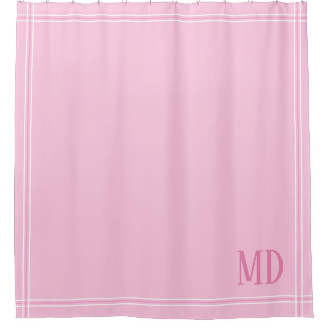 Light Pink and White Striped Custom Initials Shower Curtain (Front)
