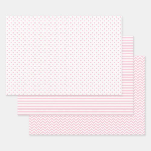 Light Pink and White Stripes Chevron Polka Dots Wrapping Paper Sheets