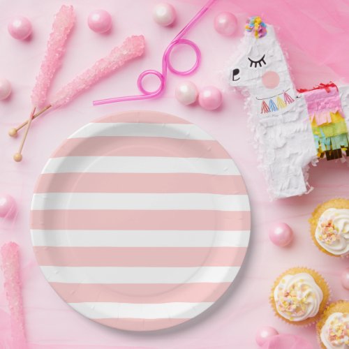 Light Pink and White Stripes Paper Plates