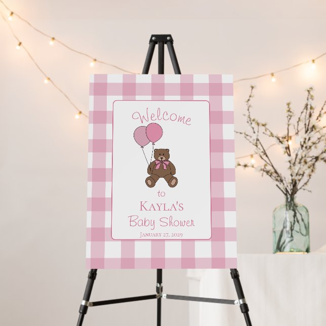 Light Pink and White Teddy Bear Welcome Sign (In Situ (Stand))