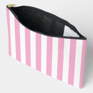 Light Pink and White Vertical Striped Accessory Pouch