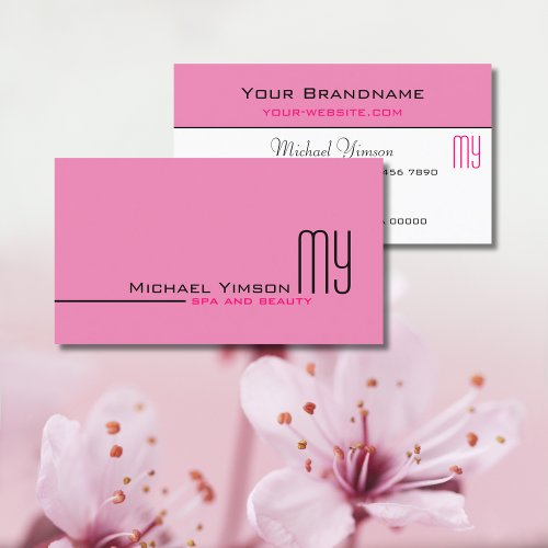 Light Pink and White with Monogram Professional Business Card