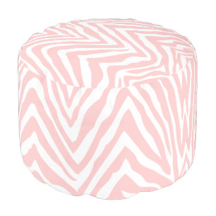 Light Pink and White Zebra Print Pouf