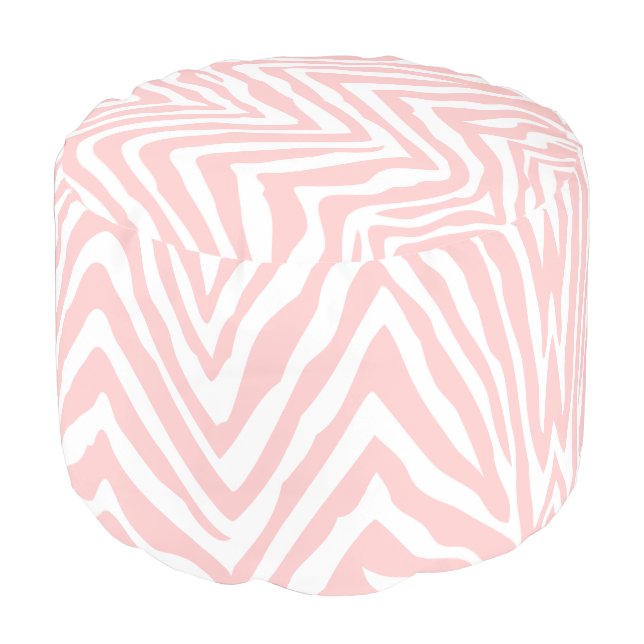 Light Pink and White Zebra Print Pouf (Angled Front)