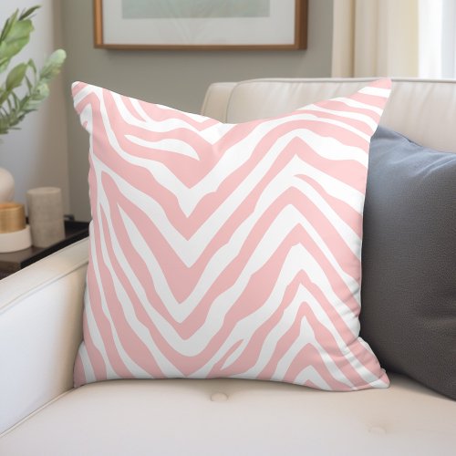 Light Pink and White Zebra Print Throw Pillow