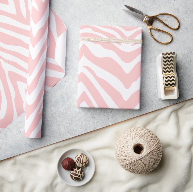 Light Pink and White Zebra Stripes Animal Print Wrapping Paper (Crafts)