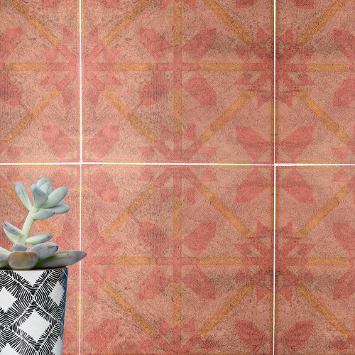 Light Pink and Yellow Distressed Vintage Geometric Ceramic Tile