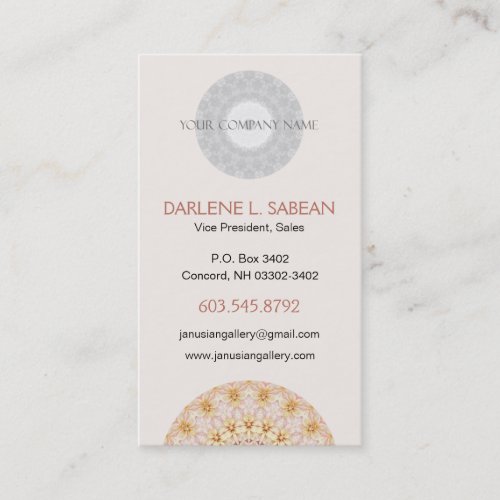 Light Pink and Yellow Floral Kaleidoscopic Mandala Business Card