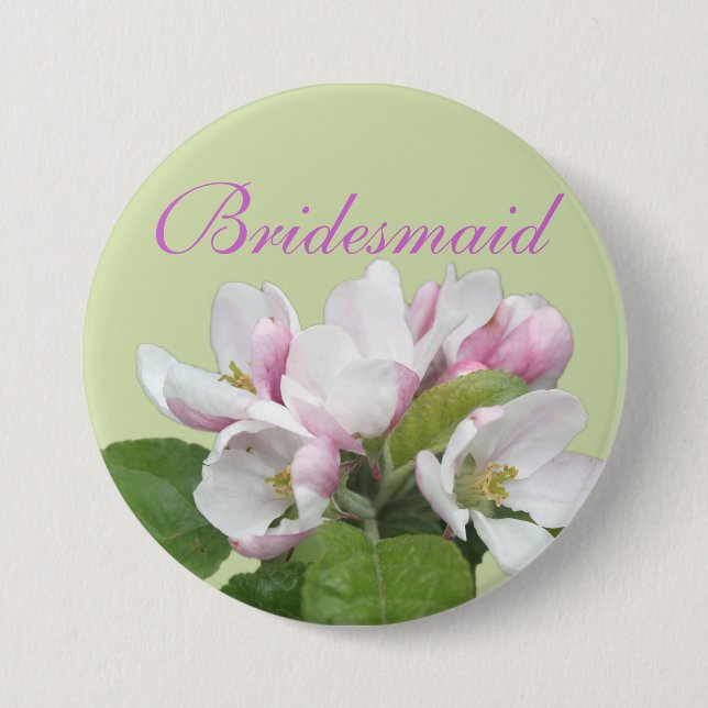 Light pink apple flower  bridesmaid pinback button (Front)