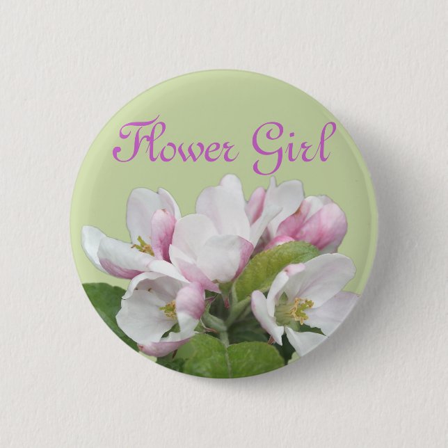 Light pink apple flower  flower girl wedding pinback button (Front)