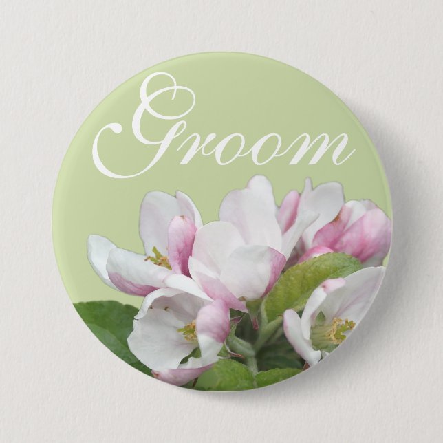 Light pink apple flower  groom wedding pinback button (Front)
